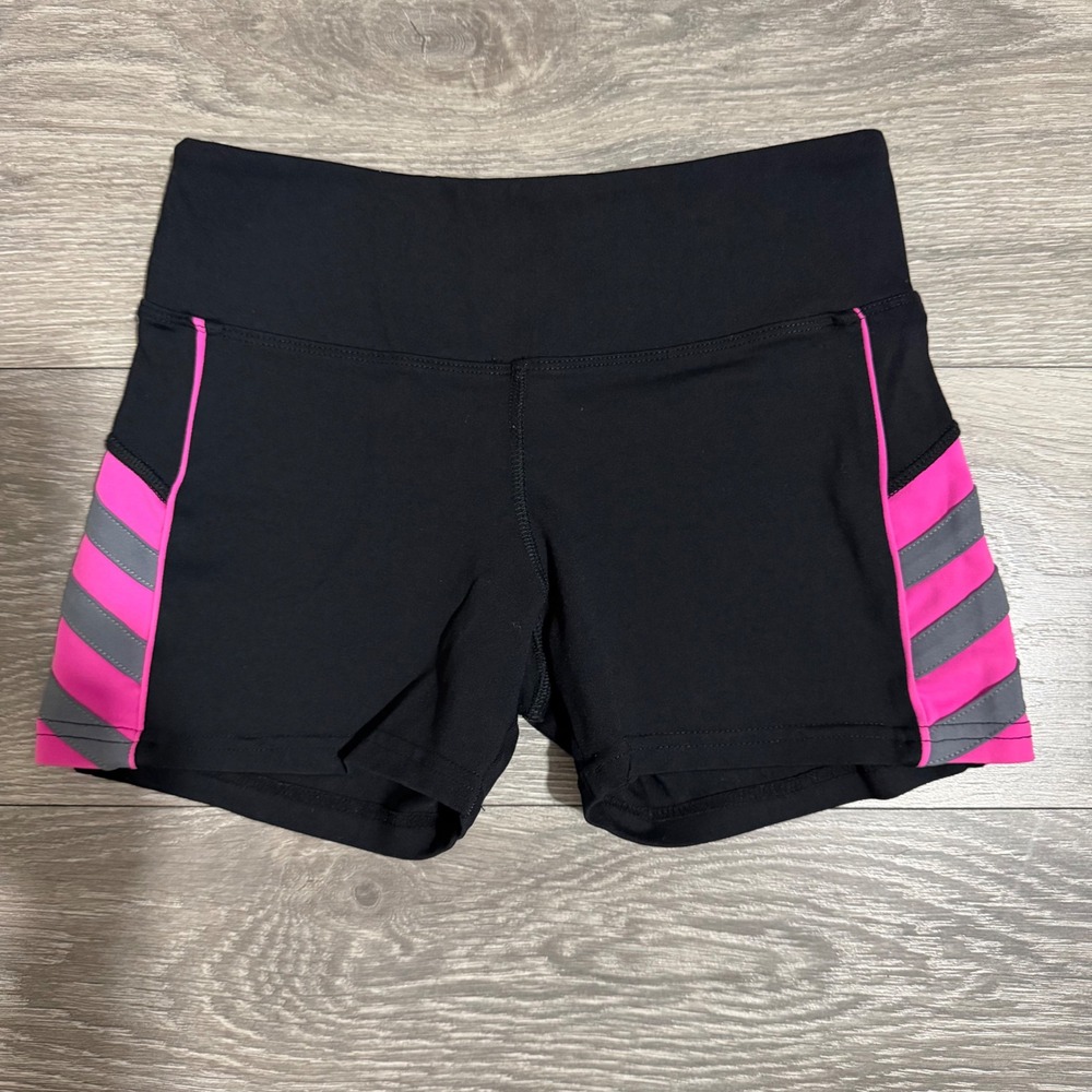 Virtual Sensuality Fit CYSM Rave Shorts S Women Black Neon Pink Striped Athletic